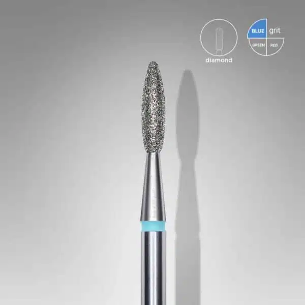 Diamond nail drill bit, “flame”, blue, head diameter 2.1 mm/ working part 8 mm