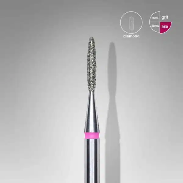 Diamond nail drill bit, “flame” , red, head diameter 1.4 mm/ working part 8 mm