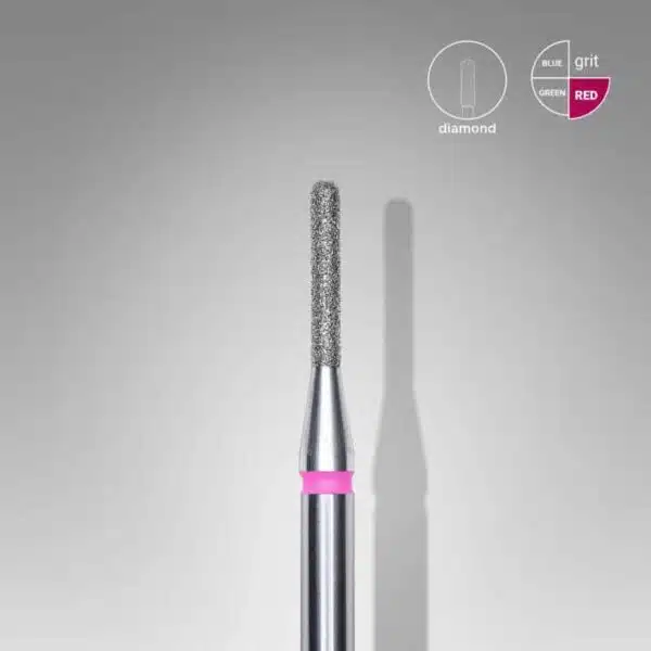 Diamond nail drill bit, rounded “cylinder”, red, head diameter 1.4 mm/ working part 8 mm