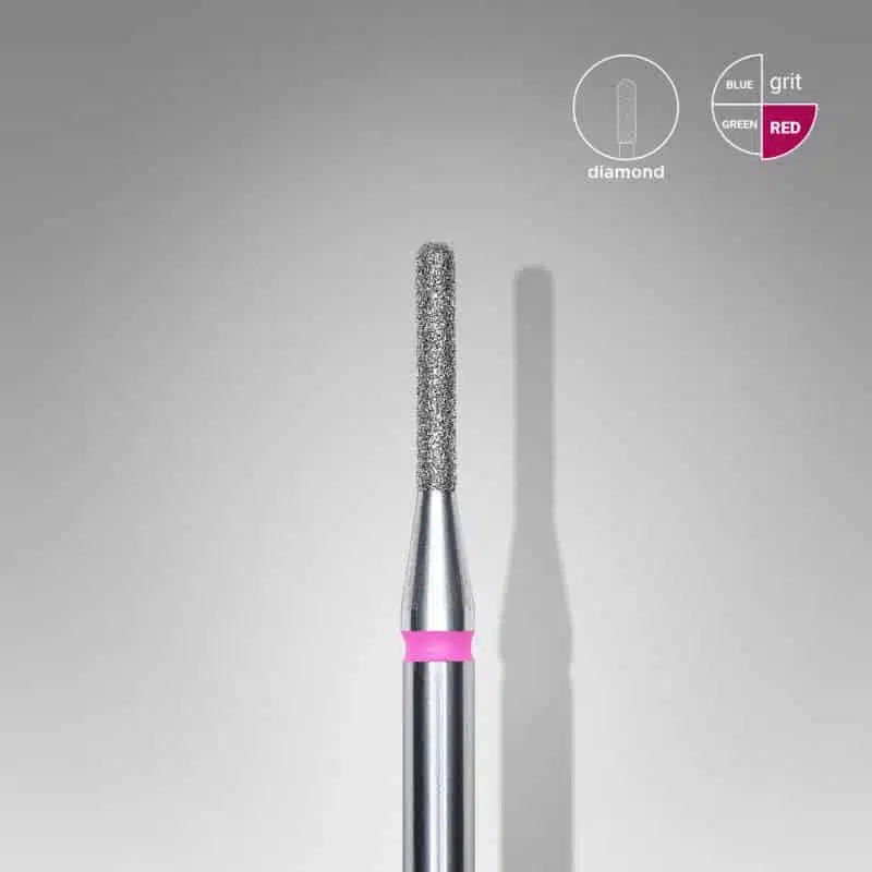 Diamond nail drill bit, rounded “cylinder”, red, head diameter 1.4 mm/ working part 8 mm