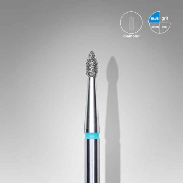 Diamond nail drill bit, pointed “bud” , blue, head diameter 1.8 mm/ working part 4 mm