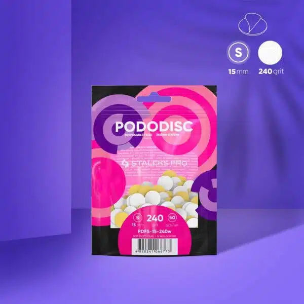 White Disposable files on a soft foam layer for pedicure disc Pododisc Staleks Pro S, 240 grit (50 pcs)