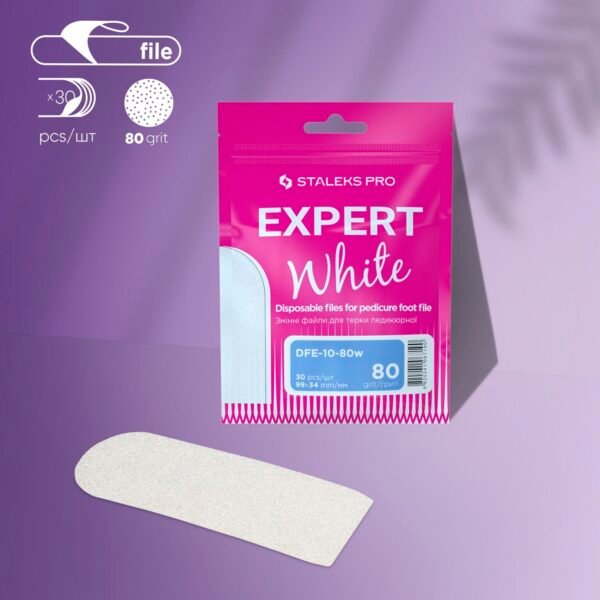 White Disposable Files for Pedicure Grater Staleks Pro Expert 10, 80 grit (30 pcs)