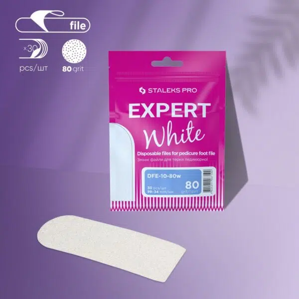 White Disposable Files for Pedicure Grater Staleks Pro Expert 10, 80 grit (30 pcs)
