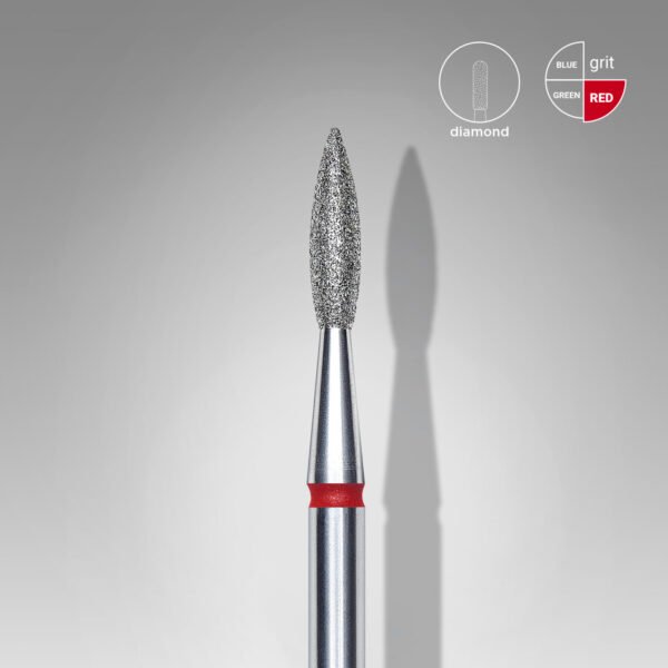 Diamond nail drill bit pointed flame red EXPERT head diameter 2,1mm/working part 8mm