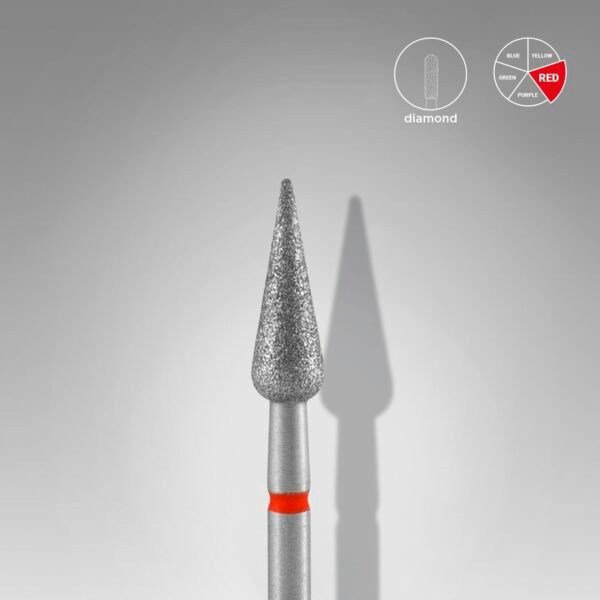 Diamond nail drill bit pointed pear red EXPERT head diameter 4mm/working part 12mm