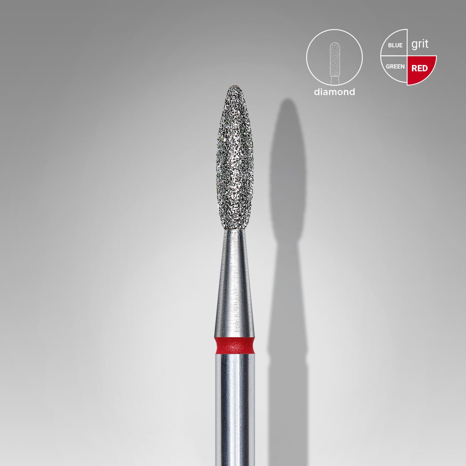 FA10R0218 Diamond nail drill bit flame red EXPERT head diameter 2,1mm / working part 8mm